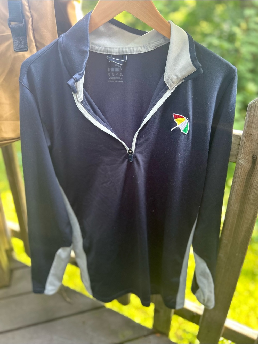 Puma/Arnold Palmer Navy and Gray Quarter-Zip Pullover with Umbrella Logo